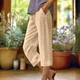 thumbnail image 1 of Capri Pants for Women, Xunlbb Women's Summer And Linen Solid Color Pockets Elastic Waist Capris Shorts Pants(Beige,L), 1 of 4