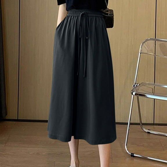 Capri Pants for Women, Xunlbb Women's Summer High Waist Slim Pear Fashion Loose Drop Drawstring Skirt Belt Pocket Pants(Black,XXXXL)