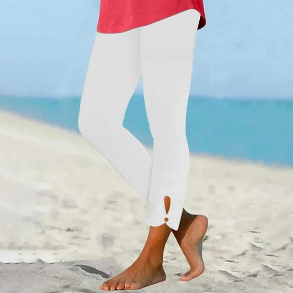 Capri Pants for Women, Xunlbb Women's Summer High Waisted Solid Color Ninth Pants Matching Slim Fitting Yoga Gym Pants(White,L)