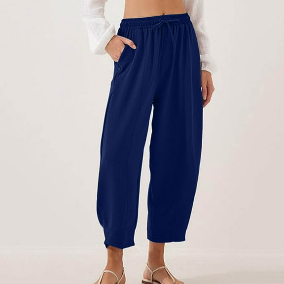 Capri Pants for Women, Xunlbb Womens Summer Fashion Solid Casual Elastic Waist Long Wide Leg Pants(Blue,S)