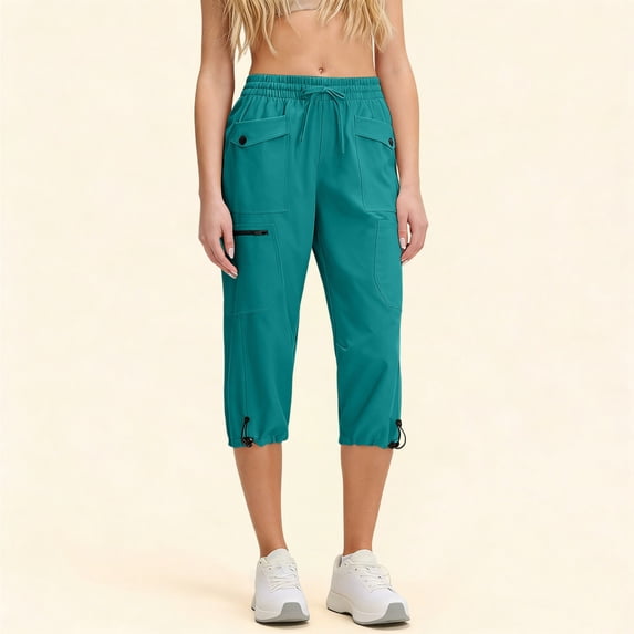 Capri Pants for Women with Pockets 18” Cropped Yoga Trousers V Cross Waistband Workout Straight Leg Leggings Summer Mint Green M