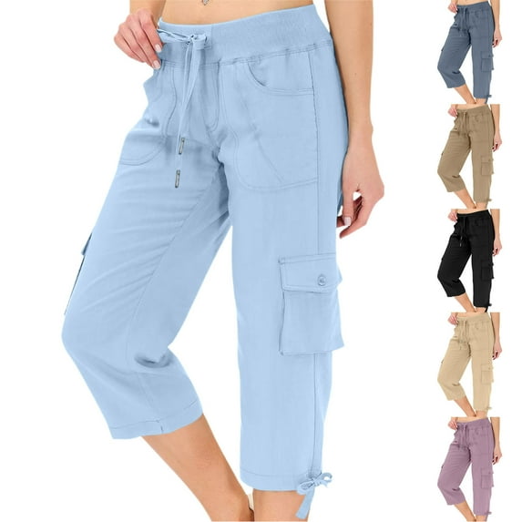 Capri Pants for Women with Pockets Plus Size Women's Loose Outdoor Hiking Sports Workwear Black L