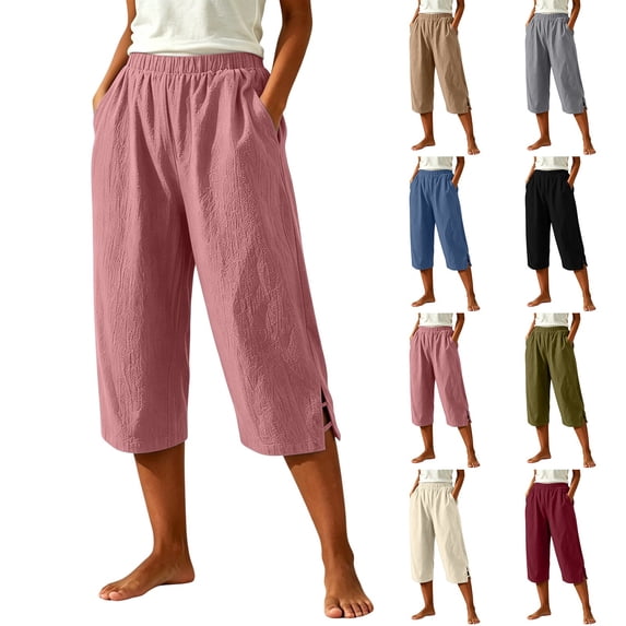 Capri Pants for Women with Pockets Straight Leg Elastic Waisted Loose Casual Capris Women