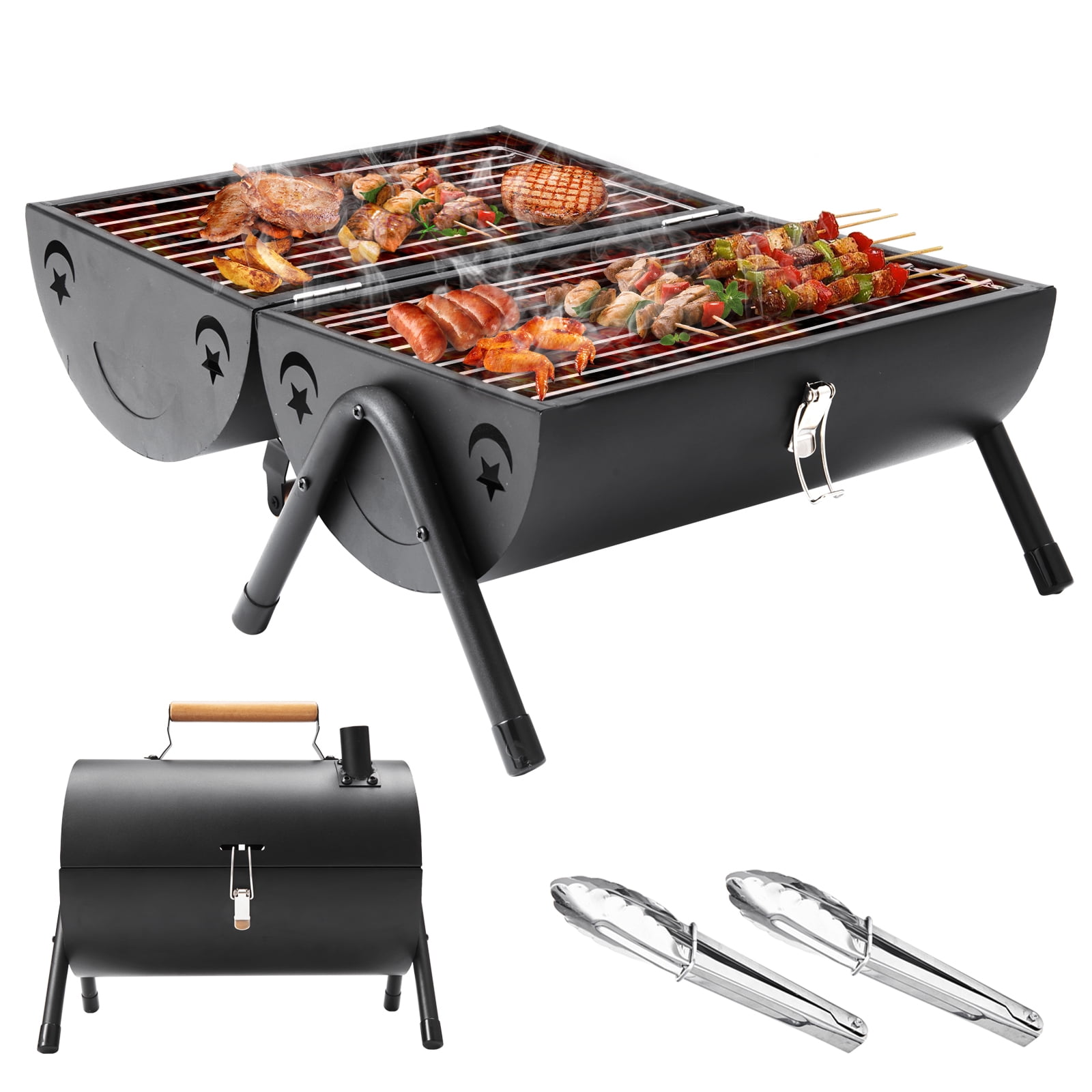 Capri Portable Charcoal Grill with Chimney, Small BBQ Grill Double ...