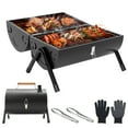 thumbnail image 1 of Capri Portable Charcoal Grill with Chimney, Small BBQ Grill Double Sided BBQ Area, Mini Tabletop Charcoal Barbecue Grill for Outdoor Camping Backyard Party BBQ Cooking, Easy to Carry and Assembly, 1 of 8