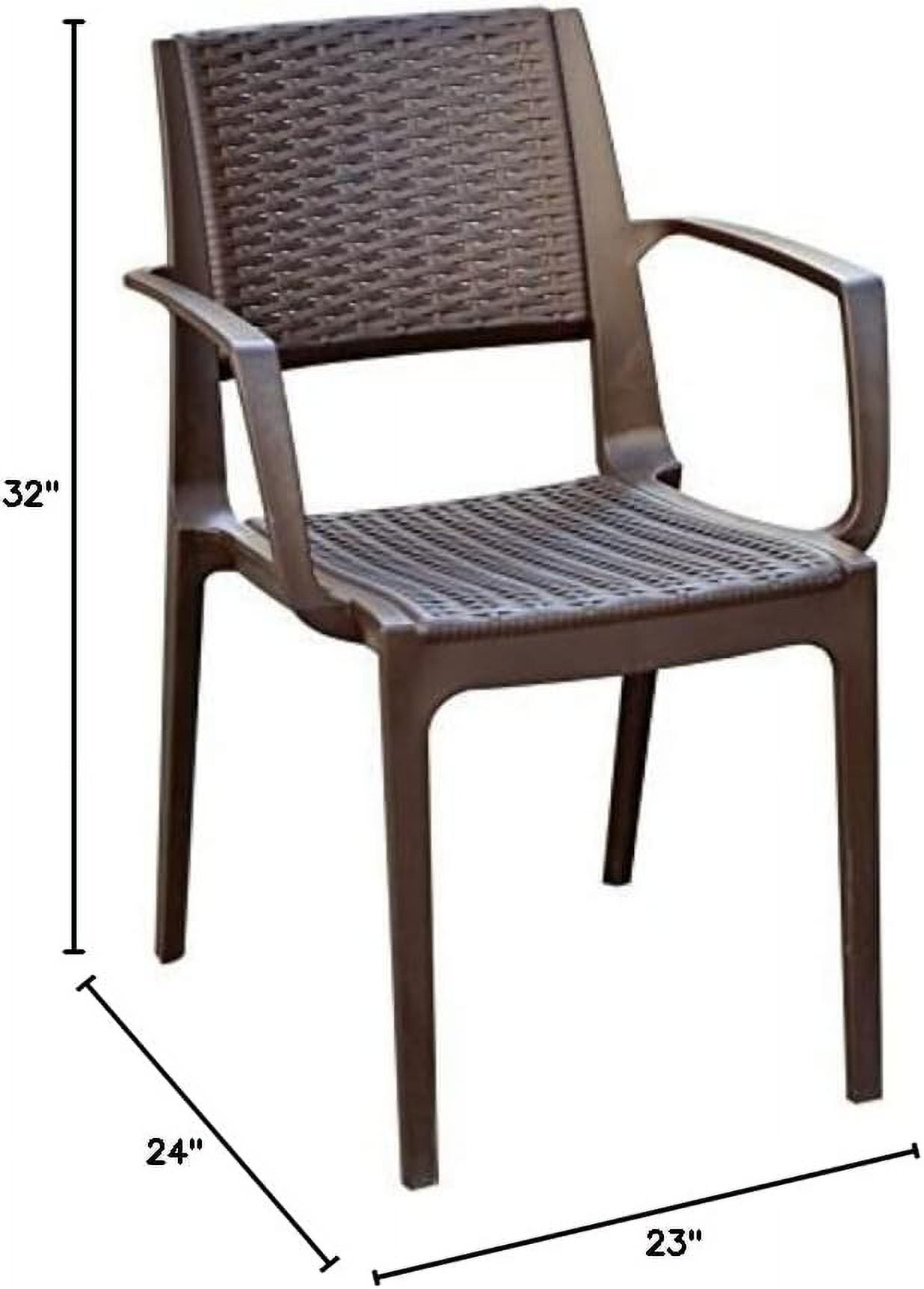 Brown Polypropylene Resin Outdoor Dining Arm Chair Set