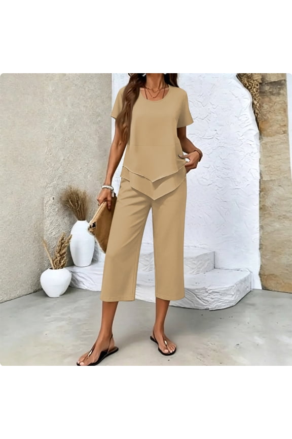Capri Set 2 Piece Plus Size Summer Outfits Casual Summer Wide Leg Crop Pants and Top Matching Suits