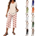 thumbnail image 1 of Capri Sets 2 Piece Plus Size Summer Outfits Asymmetric Top with Wide-Leg Cropped Pants, 1 of 6