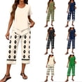 thumbnail image 1 of Capri Sets Women 2 Piece Outfits Casual Wide Leg Crop Pants and Top Matching Set Summer Holidays Beach Clothes, 1 of 4