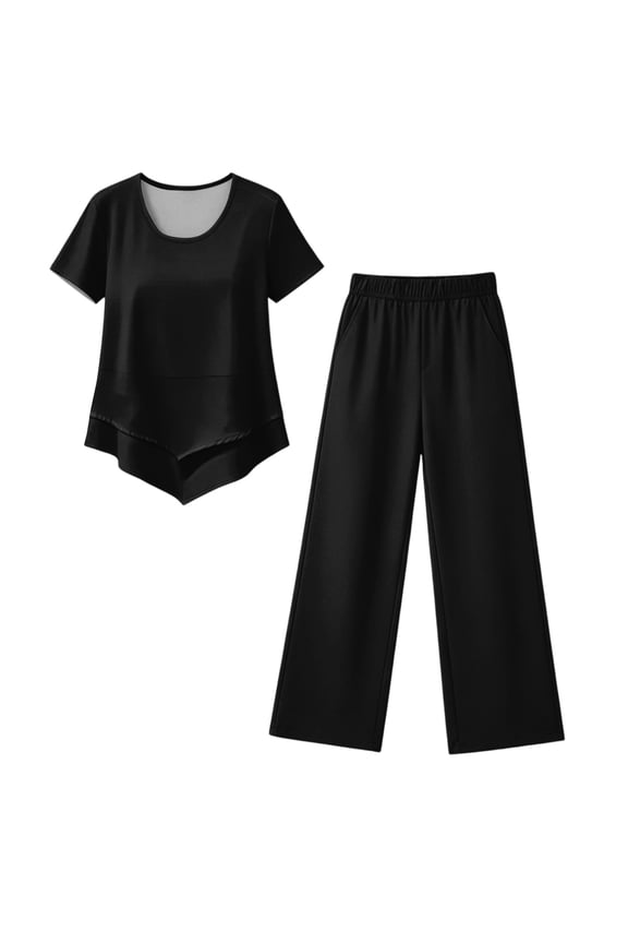 Capri Sets Women 2 Piece Outfits, Summer Wide Leg Capri Pants and Tiered Top Matching Set Black M