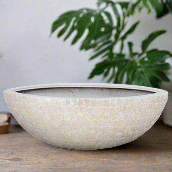 Hilda Capri Shell Boat Shape Planter, Cream Gloss Finish Decorative Indoor Planter
