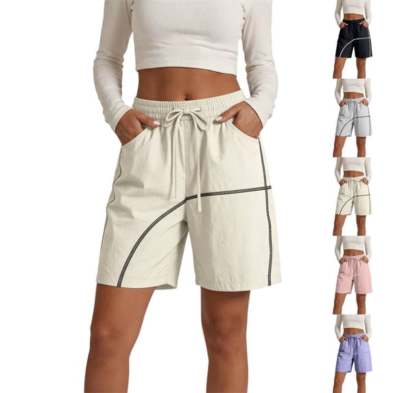 Capri Shorts for Women Knee Length Only Moment Women's Athletic Workout Short Nylon,Spandex Summer Elastic Waist Casual Lightweight with Pockets Beige,L