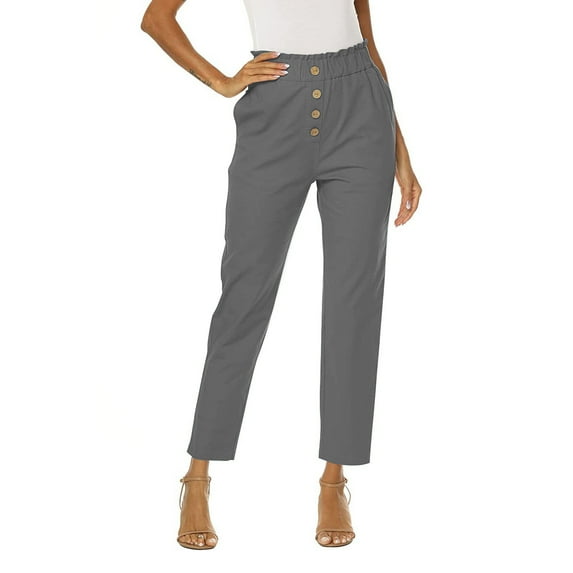 Capri Summer Pants for Women Cotton Linen Slim Lounge Pants Cropped Beach Pants Fashion Solid Color Trousers with Pocket