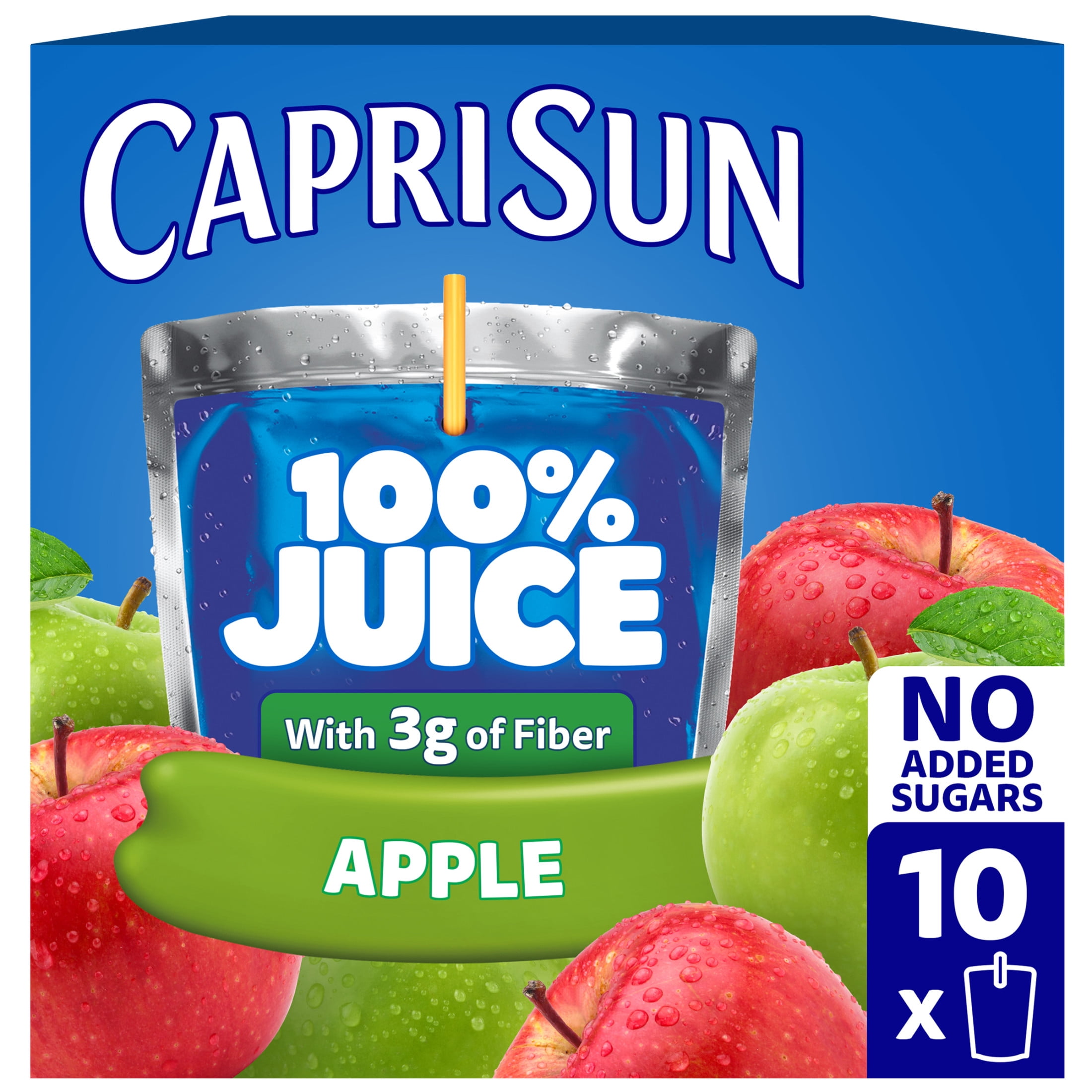 Capri Sun 100% Juice from Concentrate Juice Boxes, 10 Pouches, for School Lunches and On-the-Go Hydration, Apple with Added Ingredients, All Natural Ingredients, 6 oz