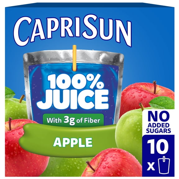 Capri Sun 100% Juice from Concentrate Juice Boxes, 10 Pouches, for School Lunches and On-the-Go Hydration, Apple with Added Ingredients, All Natural Ingredients, 6 oz