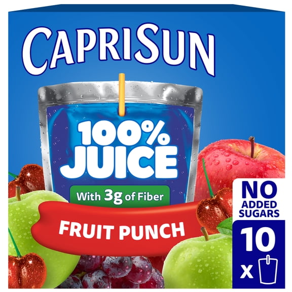 Capri Sun 100% Juice Blend from Concentrate Juice Boxes, 10 Pouches, for School Lunches and On-the-Go Hydration, Fruit Punch with Added Ingredients and Other Natural Flavor, 6 oz