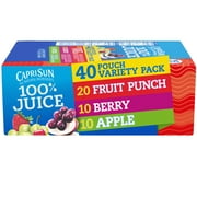 Capri Sun 100% Juice Fruit Punch, Berry & Apple Naturally Flavored Juice Variety Pack, 40 ct Box, 6 fl oz Pouches