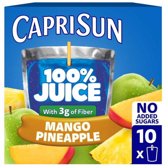 Capri Sun 100% Juice Drink Blend Juice Boxes, 10 Pouches, for School Lunches and On-the-Go Hydration, Mango Pineapple with Added Ingredients and Other Natural Flavor, All Natural Ingredients, 6 oz