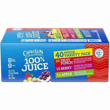 Capri Sun 100% Juice, Variety Pack, 6 fl oz, 40-count