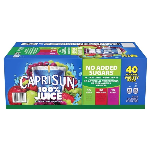 Capri Sun 100% Juice Variety Pack, 6 fl oz Pouches, 40 Pack – Fruit Juice Drink for Kids & Family