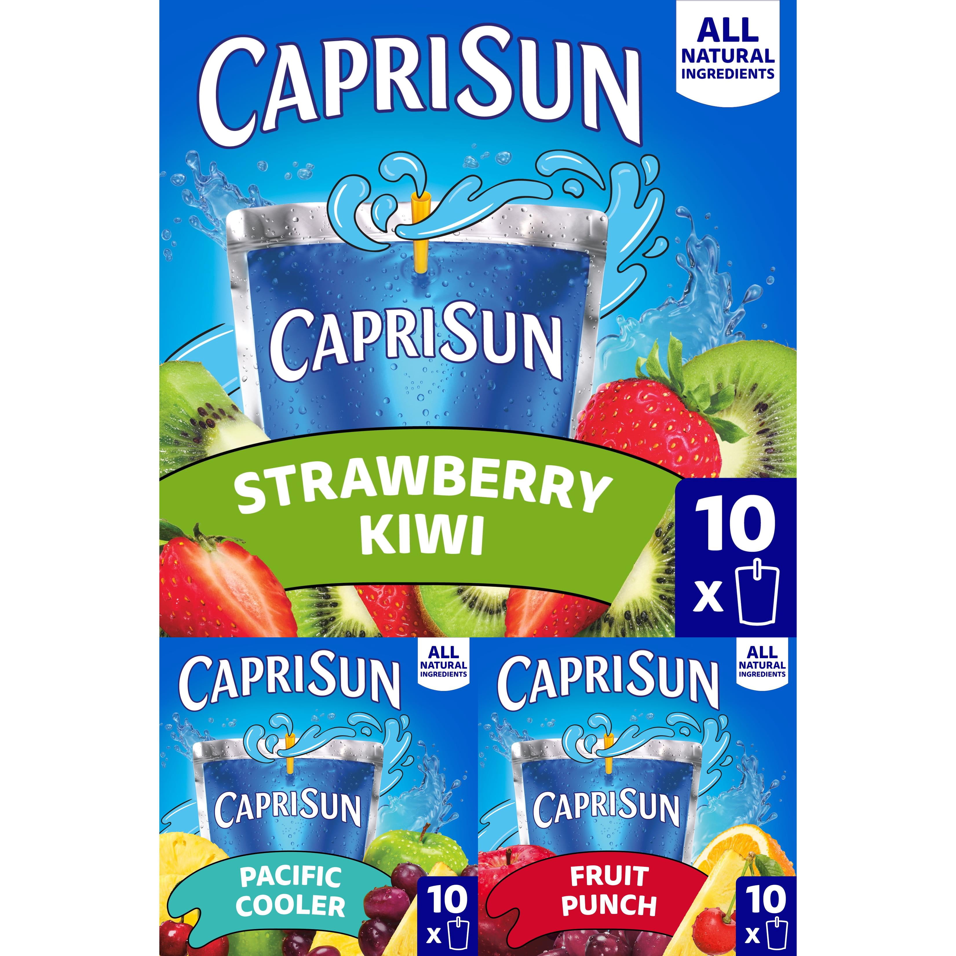 Capri Sun Flavored with Other Natural Flavor Juice Drink Blend, 30 Pouches, for School Lunches and On-the-Go Hydration, Fruit Punch, Strawberry Kiwi & Pacific Cooler, All Natural Ingredients, 6 fl oz