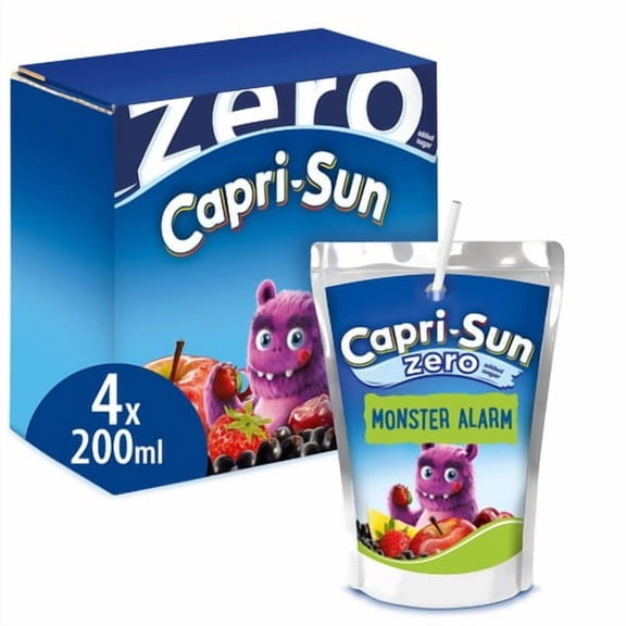 Capri Sun Monster Zero Kids Juice Drink 4 x 200ml, British Import (Pack of 2)