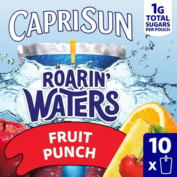 Capri Sun Roarin' Waters Fruit Punch Flavored with other natural flavor Water Beverage, 10 ct Box, 6 fl oz Drink Pouches(Pack of 2)