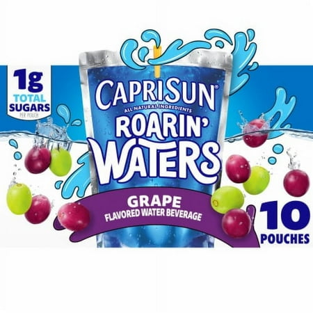 Capri Sun Roarin' Waters Grape Geyser Flavored Water Kids Drink Pouches 10 ct