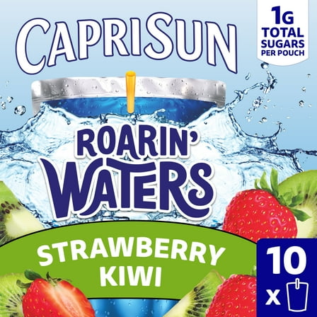 Capri Sun Roarin' Waters Strawberry Kiwi Flavored with other natural flavor Water Beverage, 10 ct Box, 6 fl oz Drink Pouches