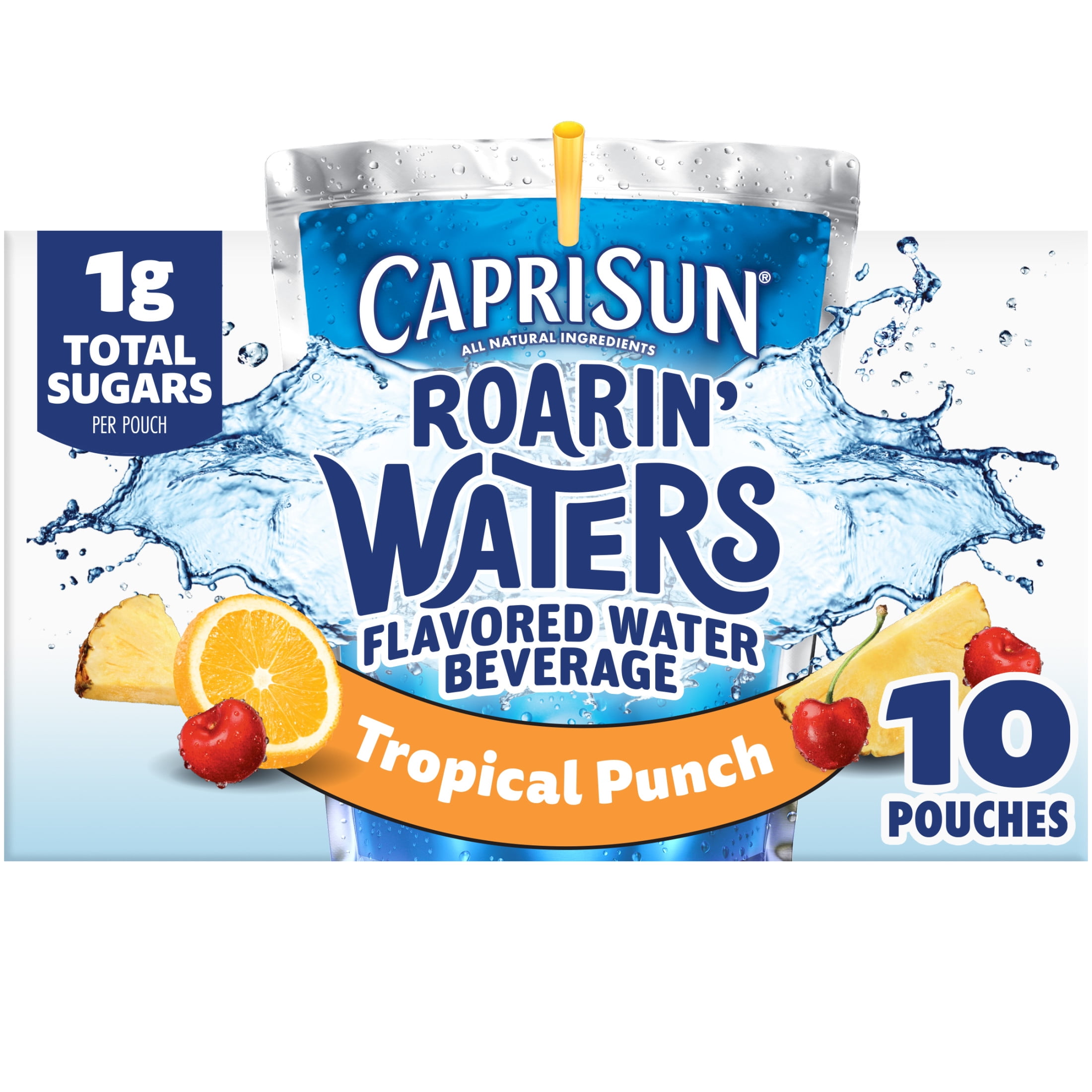 Capri Sun Roarin' Waters Tropical Tide Flavored Water Kids Drink Pouches, 10 Ct Box, 6 fl oz Pouches