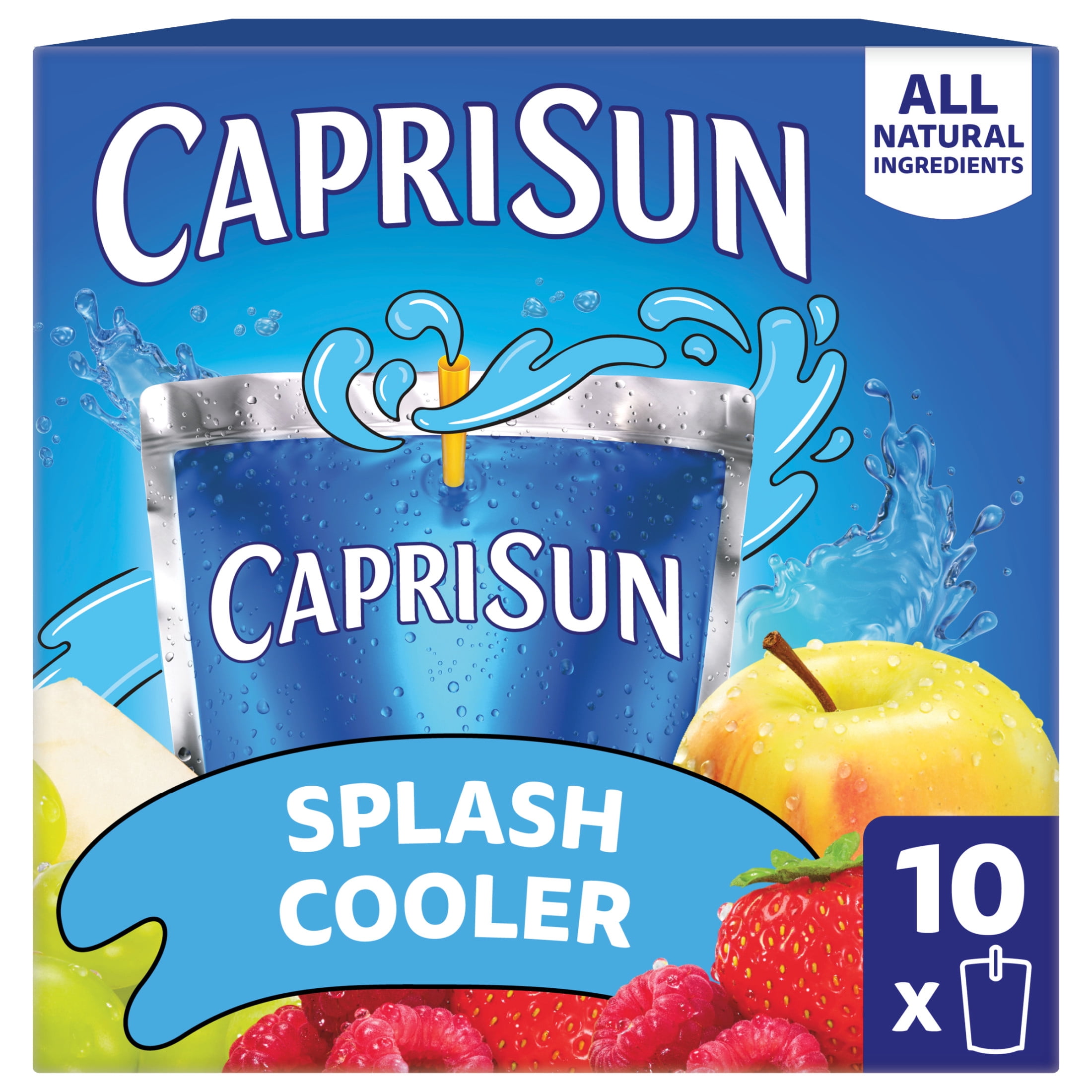 Capri Sun Flavored with Other Natural Flavor Juice Drink Blend, 10 Pouches, for School Lunches and On-the-Go Hydration, Splash Cooler, All Natural Ingredients, 6 fl oz