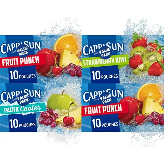 Capri Sun Variety Pack, 6 fl. oz. Pouches (40-Pack)  Fruit Punch, Strawberry Kiwi & Pacific Cooler, Half the Sugar, All-Natural Sweeteners