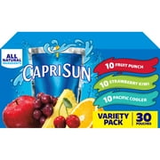 Capri Sun Variety Pack with Fruit Punch, Strawberry Kiwi & Pacific Cooler Juice Box Pouches, 30 ct Box, 6 fl oz Pouches