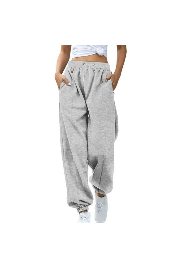 Capri Sweatpants for Women High Waisted Fleece Sweatpants with Drawstring Wide Leg Cargo Trousers Baggy Jogging Joggers Solid Colour Workout Tracksuit Bottoms Casual Lounge Active Pants