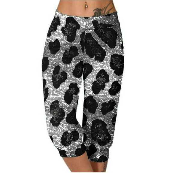Capri Sweatpants for Women Summer Casual Outdoor Pull-Up Leopard Print Joggers Trousers with Pocket Wide Leg Workout Pants, Multicolor, XXXL