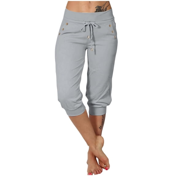 Capri Sweatpants for Women with Pockets Summer Casual Lightweight Capris Pants Athletic Cropped Joggers, L