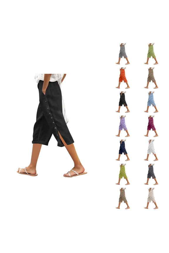 Capri Tear Away Pants for Women Side Button Loose Fit Post Surgery Adaptive Clothing Capris with Pockets