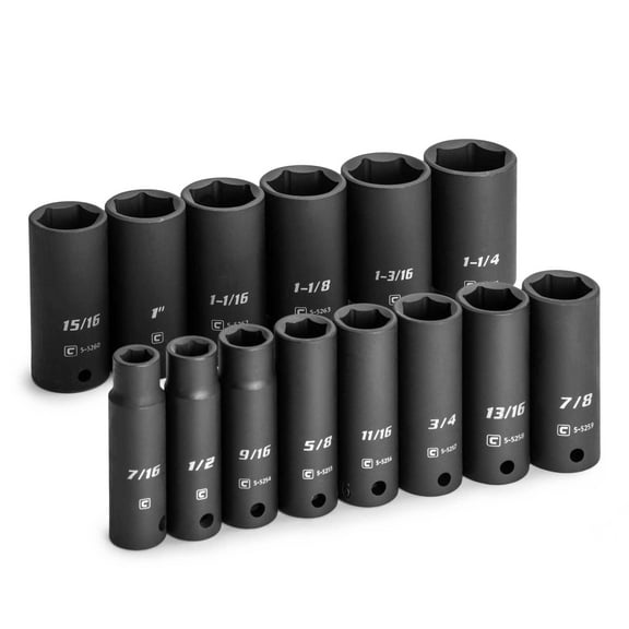 Capri Tools 1/2 in. Drive Deep Impact Socket Set, 7/16 to 1-1/4 in., SAE, 14-Piece