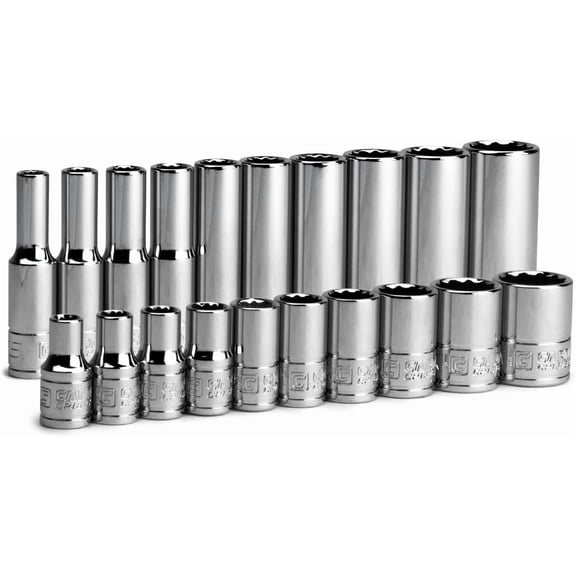 Capri Tools 1/4 in. Drive 12-Point Shallow and Deep Socket Set, SAE, 3/16 to 9/16 in, SAE, 20-Piece