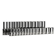 Capri Tools 1/4 in. Drive Master Chrome Sockets Set, 6-Point, 4 to 15 mm, Metric, 28-Piece