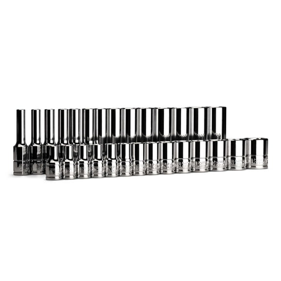 Capri Tools 1/4 in. Drive Master Chrome Sockets Set, 6-Point, 4 to 15 mm, Metric, 28-Piece