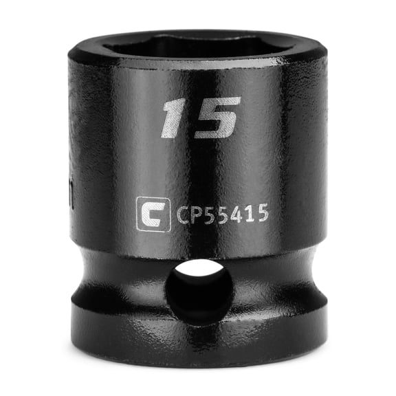 Capri Tools 15 mm Stubby Impact Socket, 1/2 in. Drive, 6-Point, Metric