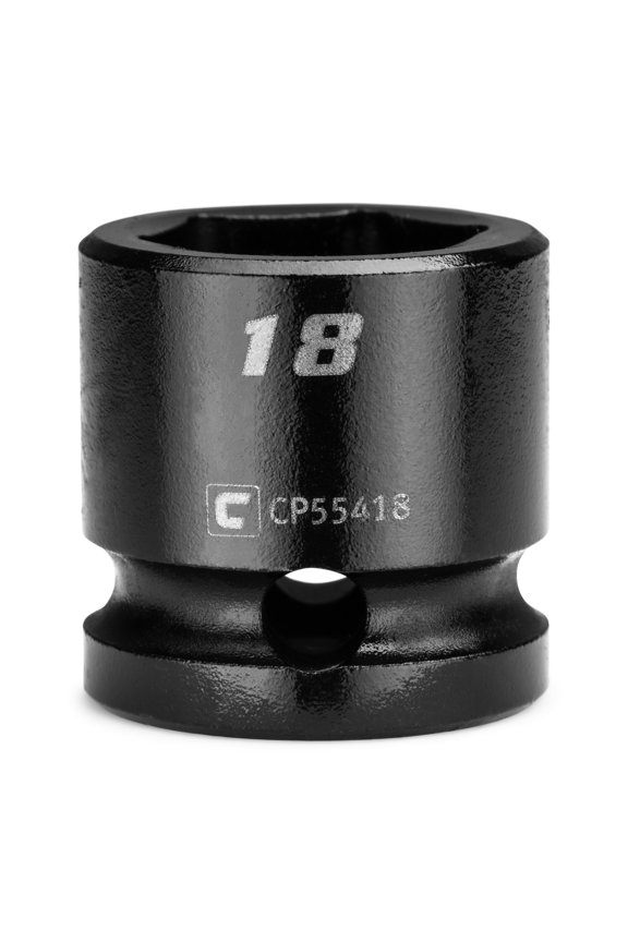 18 mm Stubby Impact Socket, 1/2 in. Drive, 6-Point, Metric