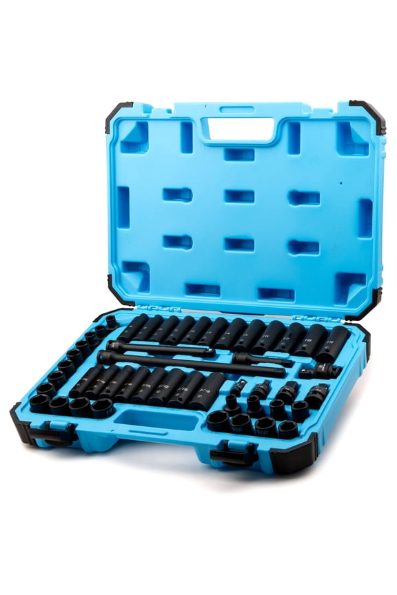 3/8" Drive Master Impact Socket Set with Adapters and Extensions, CrMo, 48 Pieces