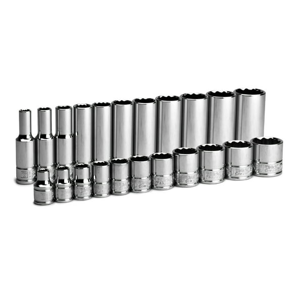 Capri Tools 3/8 in. Drive 12-Point Shallow and Deep Socket Set, SAE, 1/4 to 7/8 in., 22-Piece