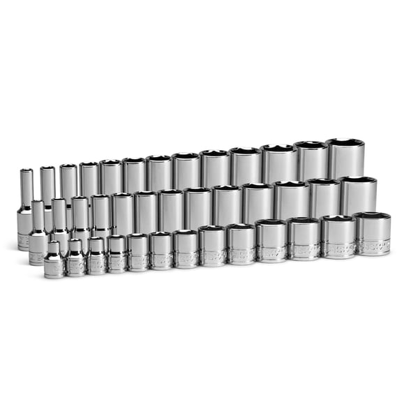 Capri Tools 3/8 in. Drive Master Chrome Socket Set, SAE, 6-Point, 1/4 to 1 in., Shallow, Semi-Deep and Deep Sockets, 39-Piece