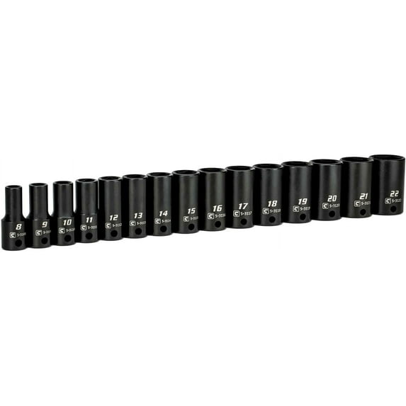 Capri Tools 3/8 in. Drive Semi-Deep Impact Sockets Set, Metric, 8 to 22 mm, 15-Piece Semi-Deep Set / mm
