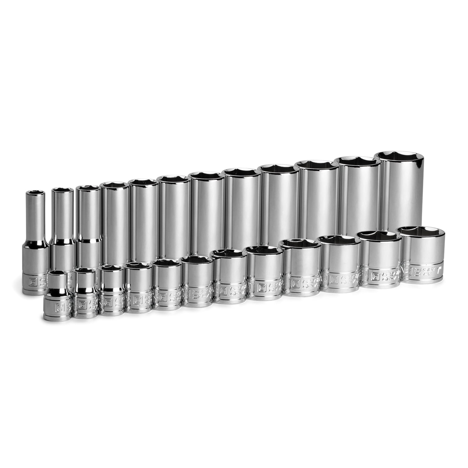 Capri Tools 3/8 in. Drive Shallow and Deep Chrome Socket Set, 6-Point, 5/16 to 1 in., 24-Piece