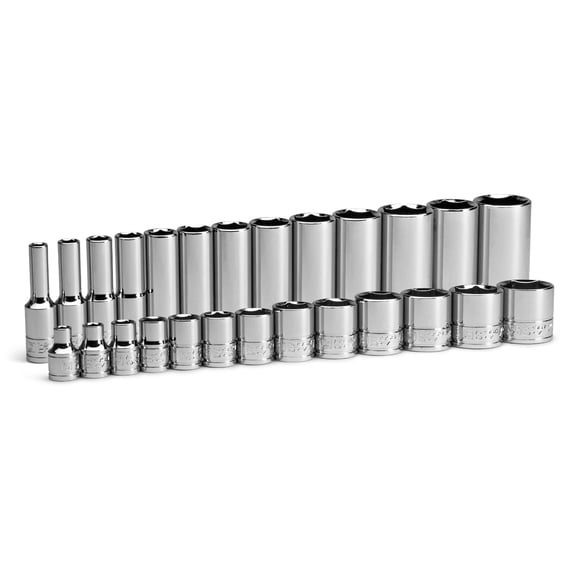 Capri Tools 3/8 in. Drive Shallow and Deep Chrome Sockets Set, SAE, 6-Point, 1/4 to 1 in., 26-Piece