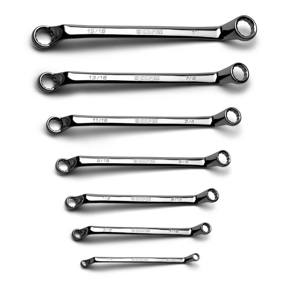 Capri Tools 75-Degree Deep Offset Double Box End Wrench Set, 1/4 to 1 in., SAE, 7-Piece with Heavy Duty Canvas Pouch